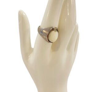Vintage Brutalist Pearl Sterling Silver Ring Size 8 Mid Century Modern Jewelry